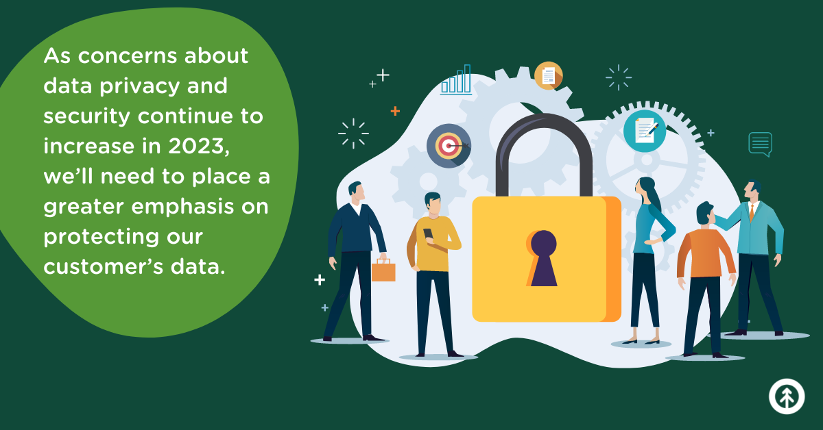 A vector graphic that defines customer data security with a quote from Growth Marketing Firm. 