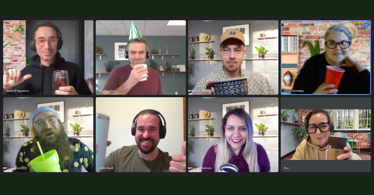 The Growth team in a remote meeting celebrating the 5-year anniversary of the founding of the firm. 