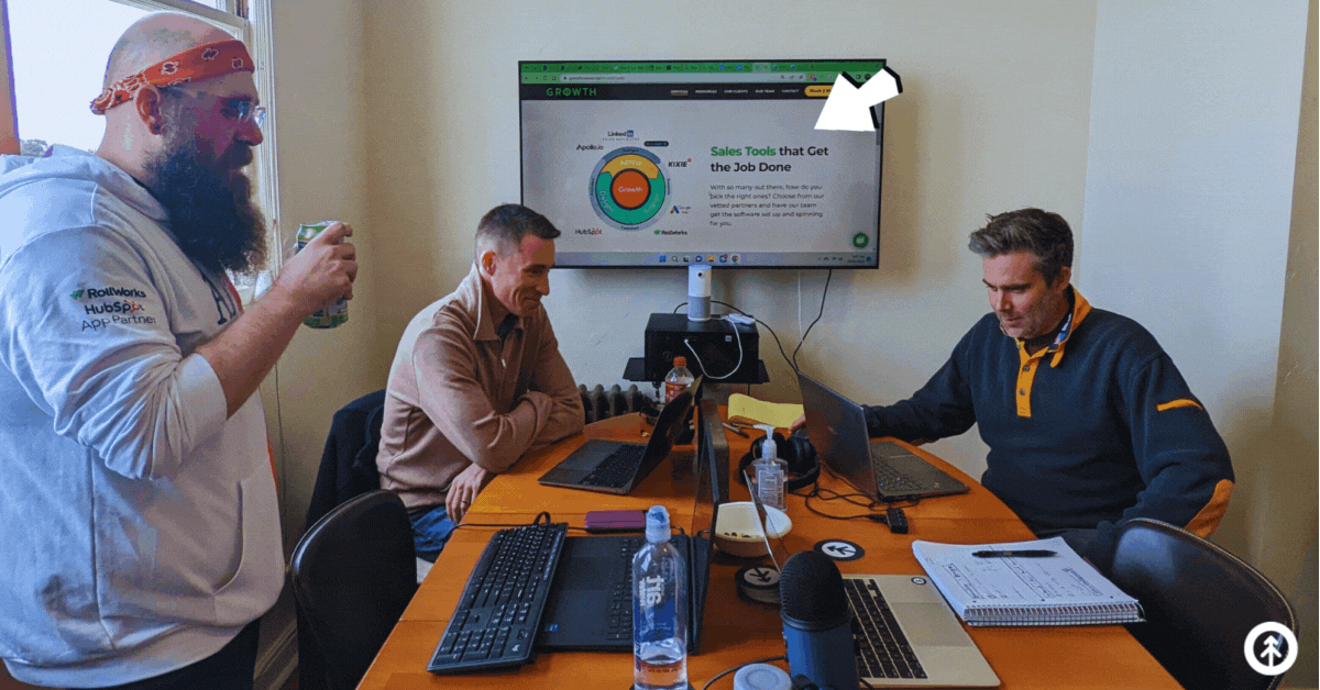 Growth team members Cody Kloock, Jesse D'Agostino, and Will Davidson working in the Growth Monterey office.