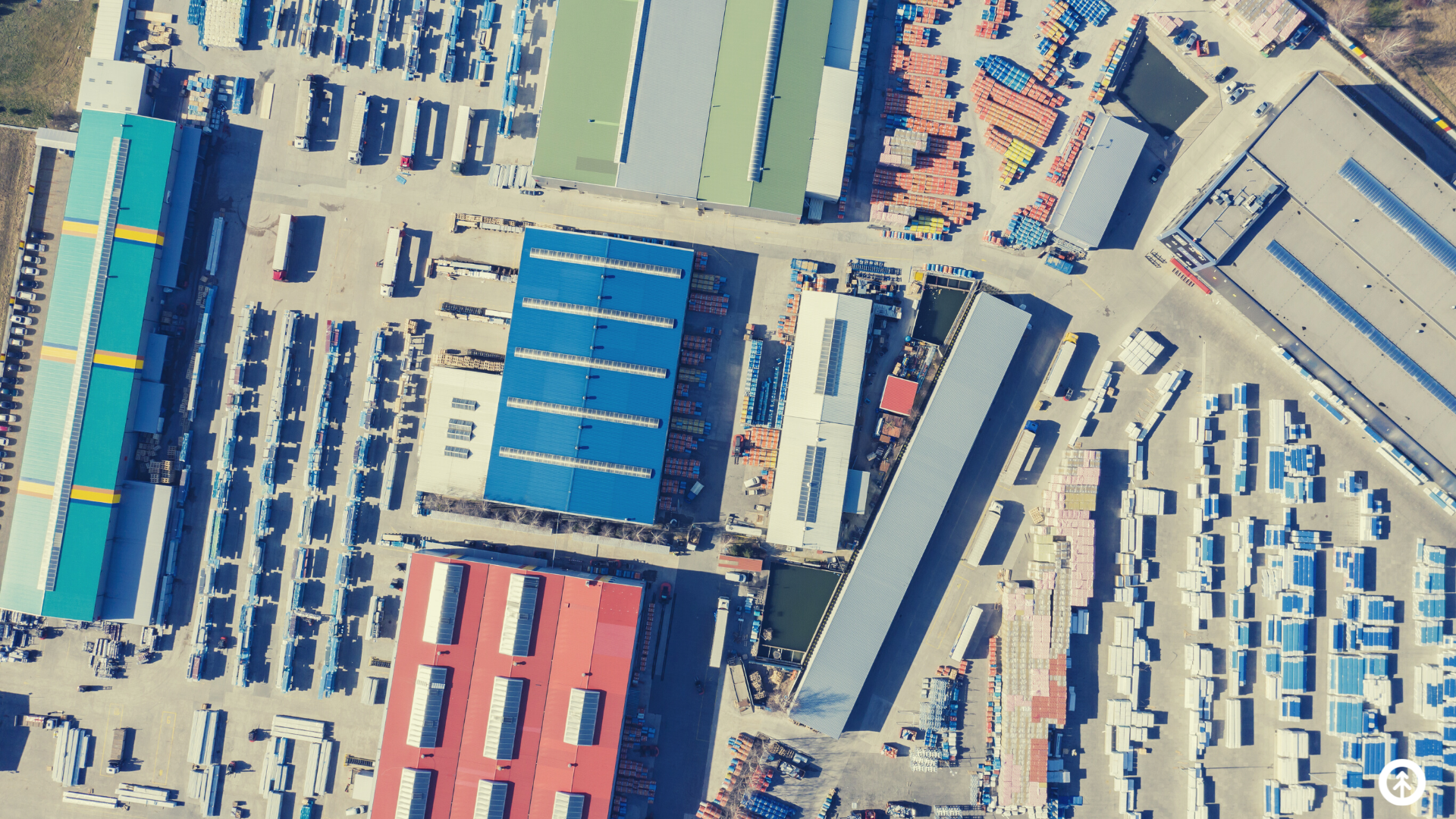 An aerial view of a large manufacturing plant.