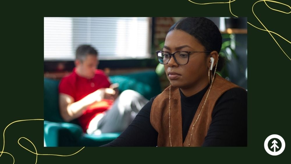 Ashley listening to remote co-workers in San Francisco from the Growth headquarters in Orlando with Will Davidson.