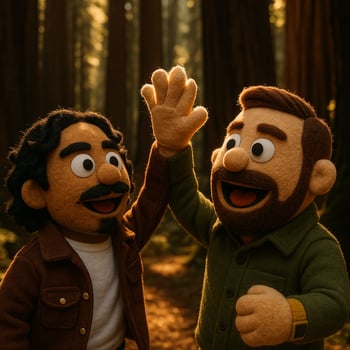 felt charcters of Christopher nault and Brandon dith-berry created by Chatgpt