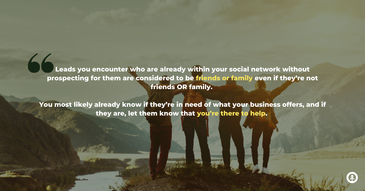 A group of friends on a backpacking trip celebrate arriving to their destination with a quote from Growth Marketing Firm about friends and family leads and how to treat them.