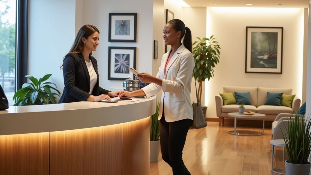ai generated photo of a medical office front desk with someone checking in
