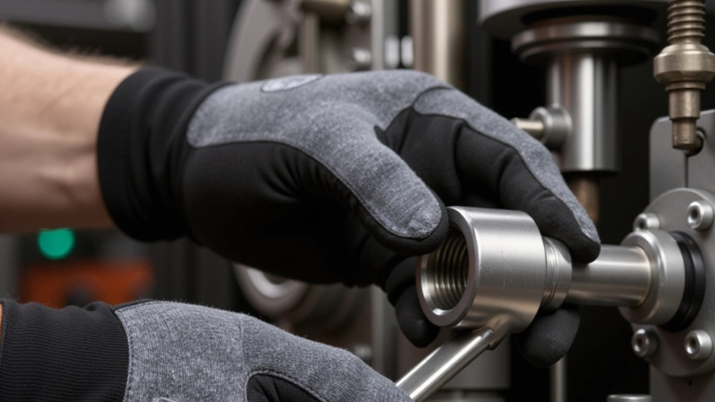 pair of safety gloves in focuse